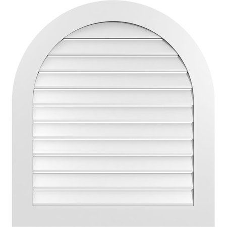 Round Top Surface Mount PVC Gable Vent: Functional, W/ 3-1/2W X 1P Standard Frame, 34W X 38H